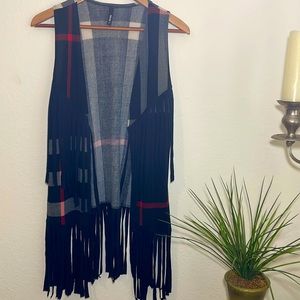 Yahada fringed vest plaid